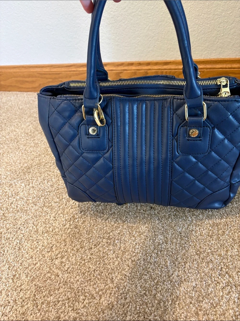 Steve Madden Classic Navy Quilted Satchel Tote